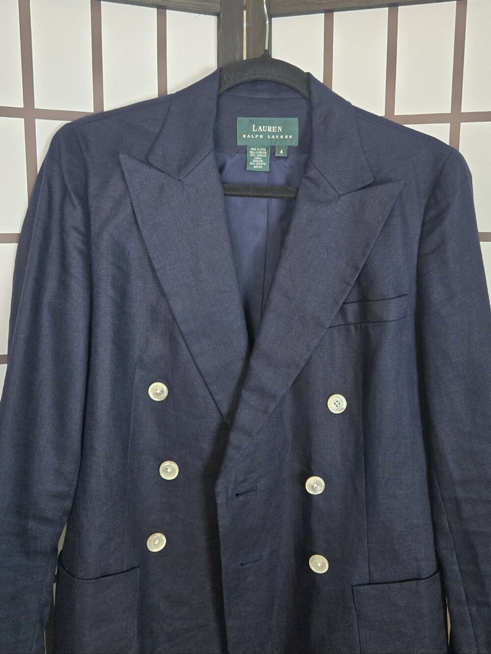 Lauren Ralph Lauren Linen Navy Double-Breasted Blazer - Picture 6 of 12